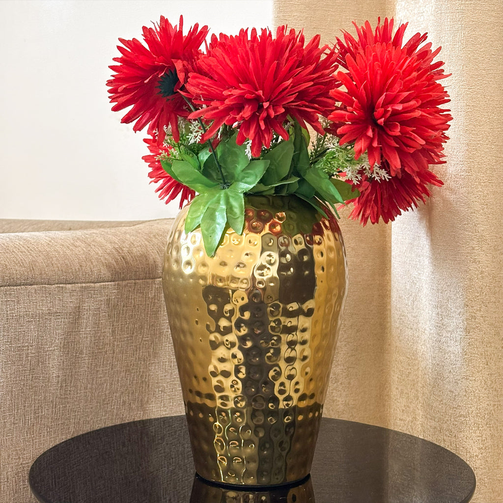 10" Hammered Gold Metal Flower Vase – Decorative Table Vase for Living Room, Home Décor Centerpiece