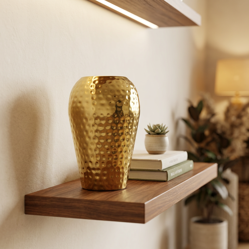 10" Hammered Gold Metal Flower Vase – Decorative Table Vase for Living Room, Home Décor Centerpiece