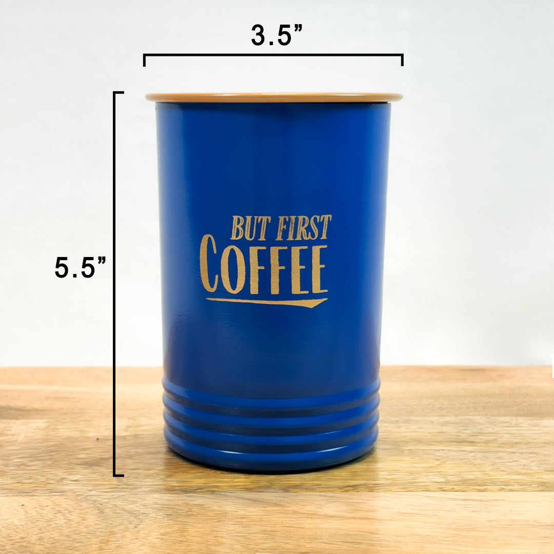 Metal Tea Coffee Sugar Canister Set | Airtight Kitchen Storage Containers | Blue