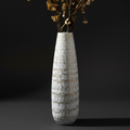 Tall Hammered Texture Vase with White & Gold Crackle | Contemporary Floor Decor for Living Room, Hallway & Corners