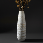 Tall Hammered Texture Vase with White & Gold Crackle | Contemporary Floor Decor for Living Room, Hallway & Corners