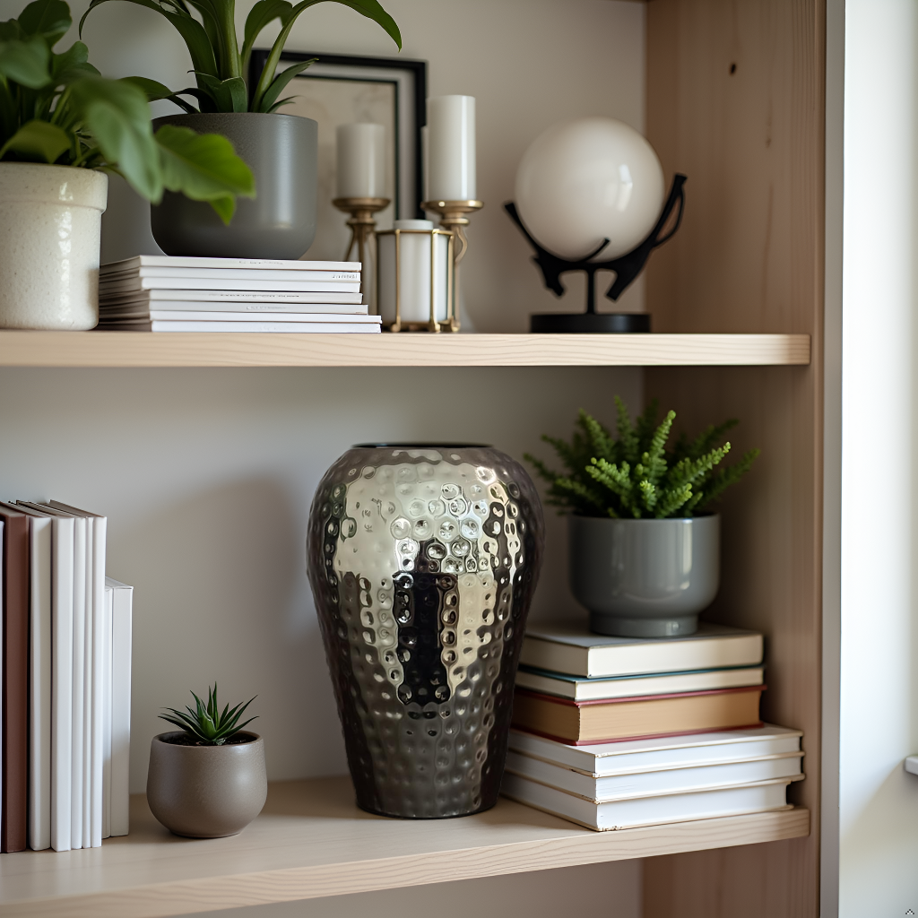 10" Hammered Metal Flower Vase – Modern Decorative Table Vase for Living Room, Bedroom & Office – Silver Finish