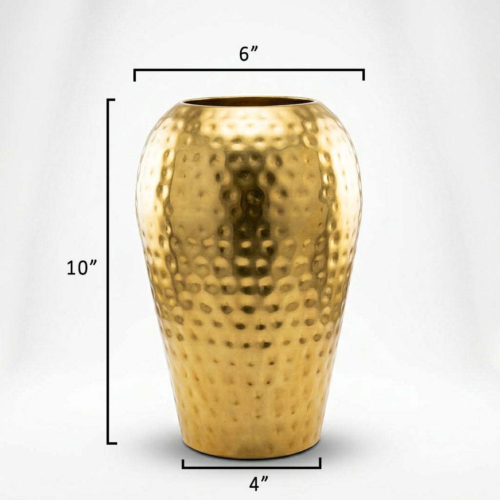 10" Hammered Gold Metal Flower Vase – Decorative Table Vase for Living Room, Home Décor Centerpiece