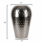 10" Hammered Metal Flower Vase – Modern Decorative Table Vase for Living Room, Bedroom & Office – Silver Finish