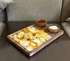 Wooden Snack Serving Tray with Dip Bowls | Multipurpose Chips & Nachos Platter for Serving Snacks