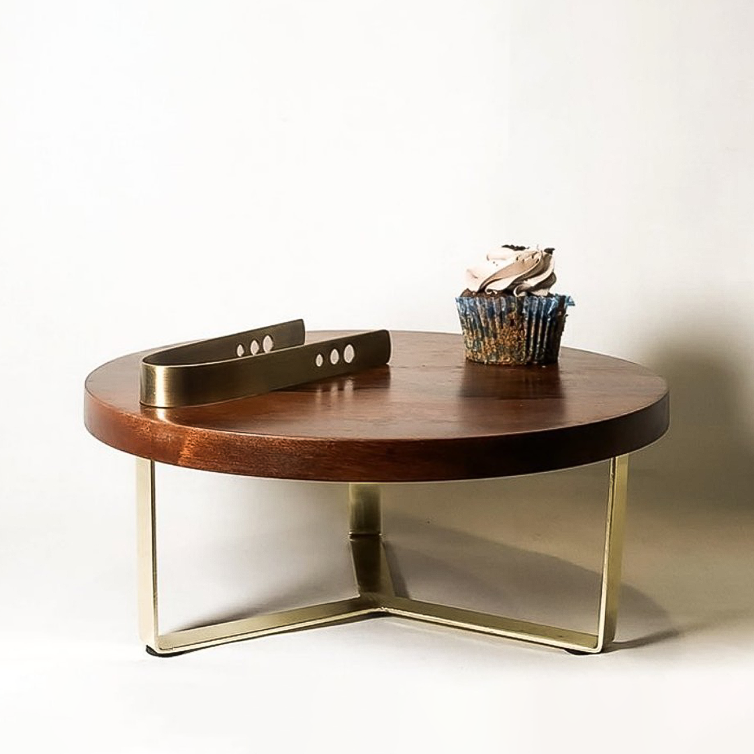 Wooden Cake Stand with Gold Metal Base | Round Dessert Display Stand for Cakes, Cupcakes & Table Decor | 12 Inch