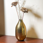 Hammered Metal Flower Vase (9 Inch) – Gold Finish Decorative Table Vase for Living Room, Office & Shelf Décor