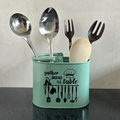 Metal Cutlery Holder for Kitchen Counter | 4 Section Spoon & Utensil Organizer with Handle | Mint Green