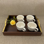 Wooden Serving Tray with Gold Handles – Elegant Tea, Coffee & Breakfast Tray for Modern Dining & Home Decor