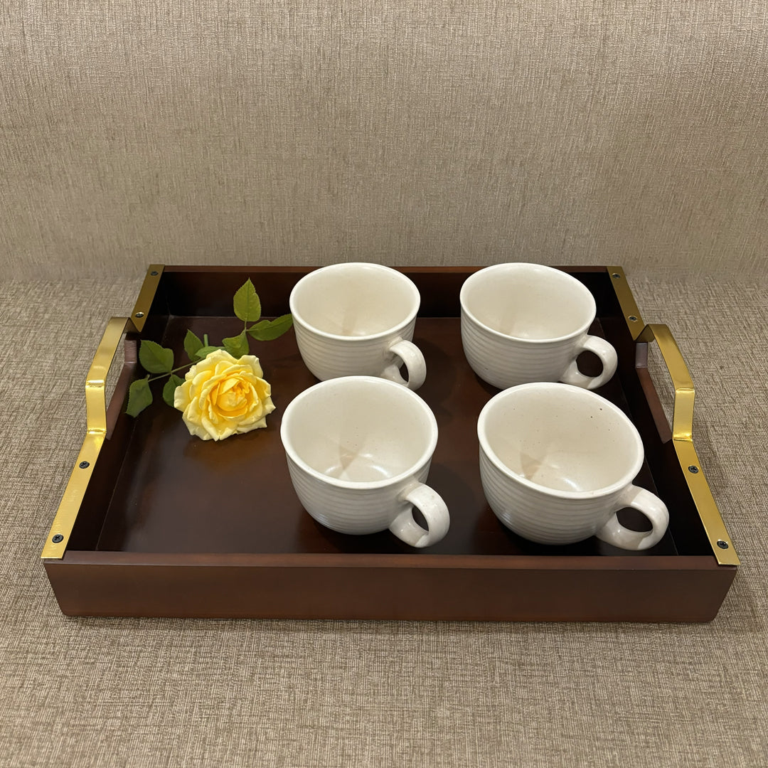 Wooden Serving Tray with Gold Handles – Elegant Tea, Coffee & Breakfast Tray for Modern Dining & Home Decor
