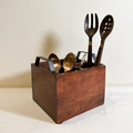 Wooden 3- Partition Cutlery Holder with Black Metal Handles | Multipurpose Kitchen Organizer