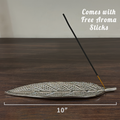 Leaf Shape Silver Metal Incense Stick Holder | Decorative Agarbatti Stand for Home, Temple & Meditation | 10 Inch