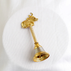 Brass Finish Nandi Cow Hand Bell for Pooja Room & Home Decor | Decorative Metal Ghanti | Set of 2