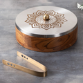 Wooden Mandala Chapati Box with Steel Lid & Tongs | Roti Storage Container