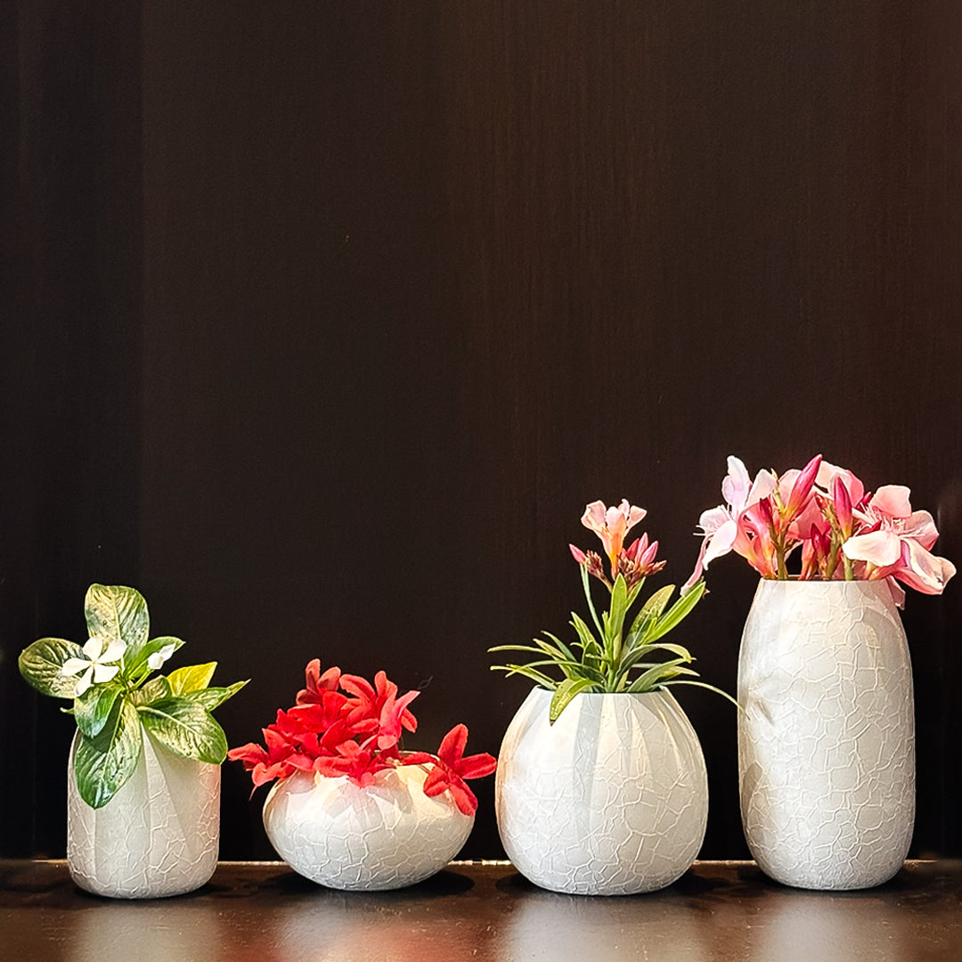 Textured Finish Mini Metal Flower Vase Set of 4 | Small Decorative Table Vases for Home Decor, Living Room, Office Desk & Shelf Styling