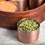 Wooden Masala Box with Rose Gold Stainless Steel Lid – Multipurpose Masala, Mukhwas & Dry Fruit Organizer