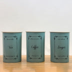 Metal Tea Coffee Sugar Canister Set | Airtight Kitchen Storage Containers | Pastel Blue