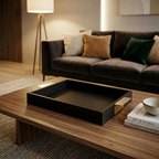 Matte Black Serving Tray with Gold Handles – Luxury Wooden Coffee Table & Dining Tray for Modern Home Decor