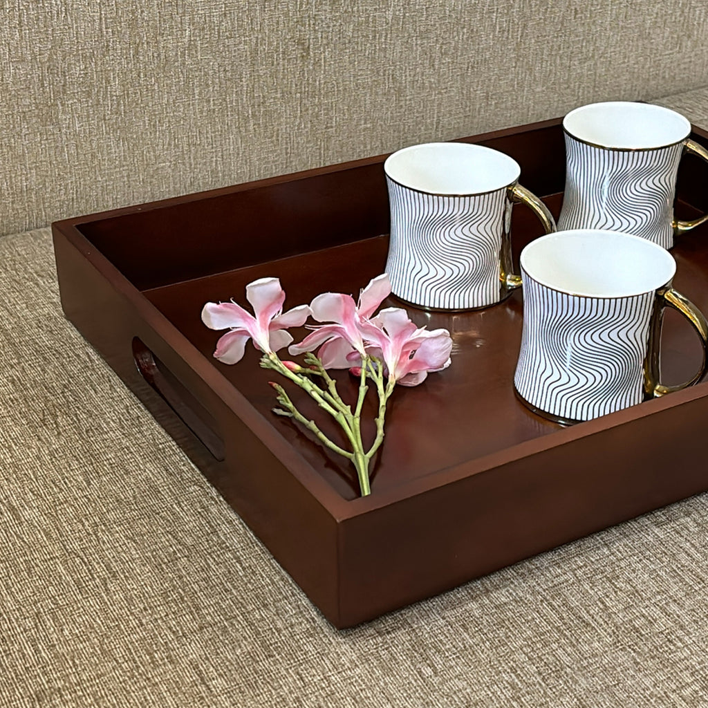 Wooden Serving Tray with Cutout Handles | Tea, Coffee & Breakfast Tray for Dining Table & Home Decor | 15 x 12 Inch