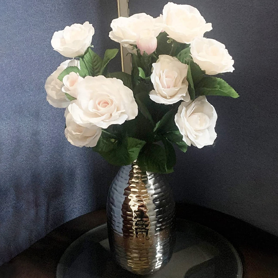 Rice Hammered Metal Flower Vase (9 Inch) – Silver Finish Decorative Table Vase for Living Room, Office & Shelf Décor