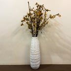 Tall Hammered Texture Vase with White & Gold Crackle | Contemporary Floor Decor for Living Room, Hallway & Corners