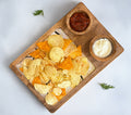 Wooden Snack Serving Tray with Dip Bowls | Multipurpose Chips & Nachos Platter for Serving Snacks