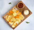 Wooden Snack Serving Tray with Dip Bowls | Multipurpose Chips & Nachos Platter for Serving Snacks