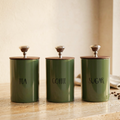 Tea Coffee Sugar Canister | Set of 3 with Airtight Wooden Lid | Kitchen Storage Jars | Green