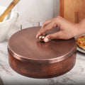 Wooden Chapati Box with Copper Finish Lid & Tongs | Roti Storage Container