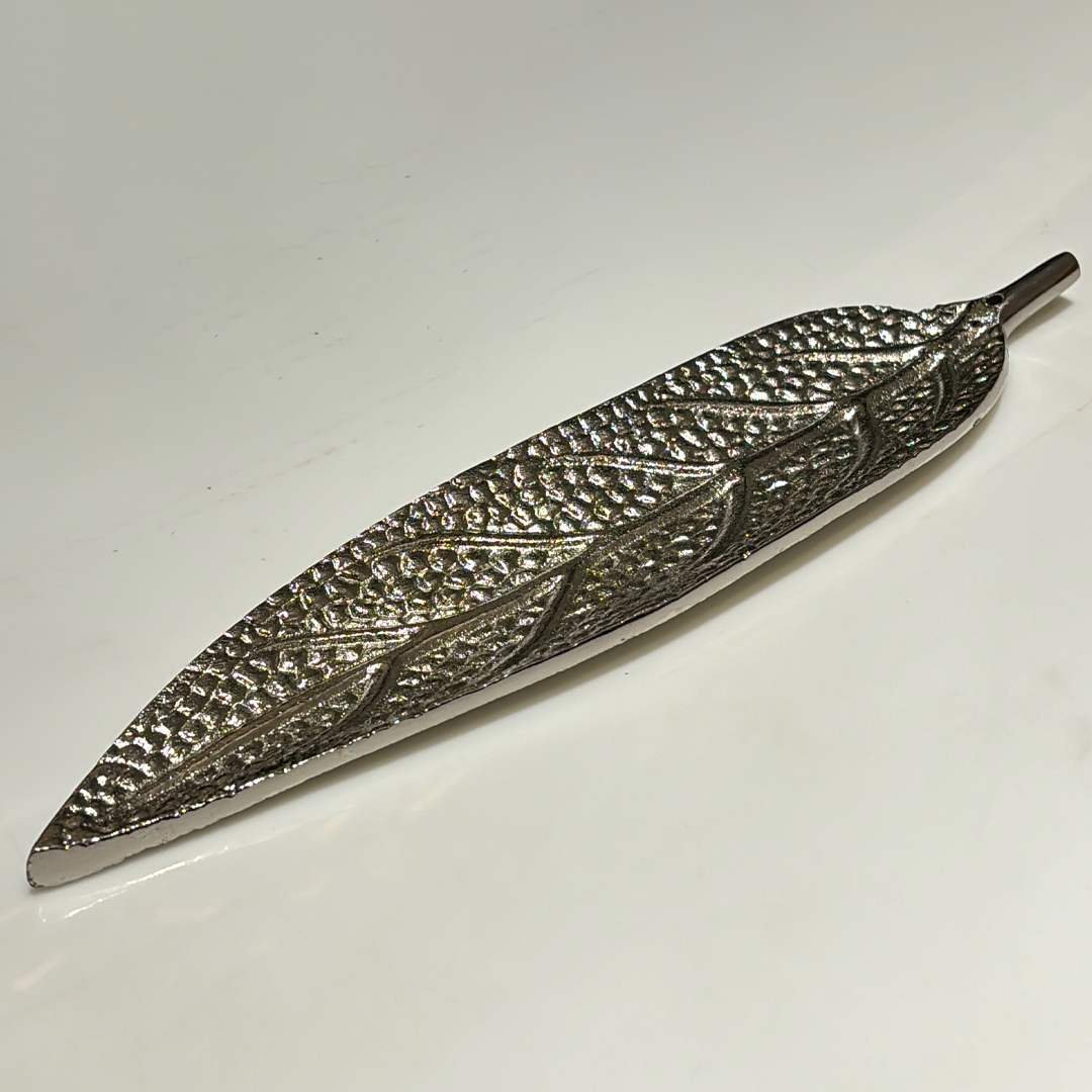 Leaf Shape Silver Metal Incense Stick Holder | Decorative Agarbatti Stand for Home, Temple & Meditation | 10 Inch