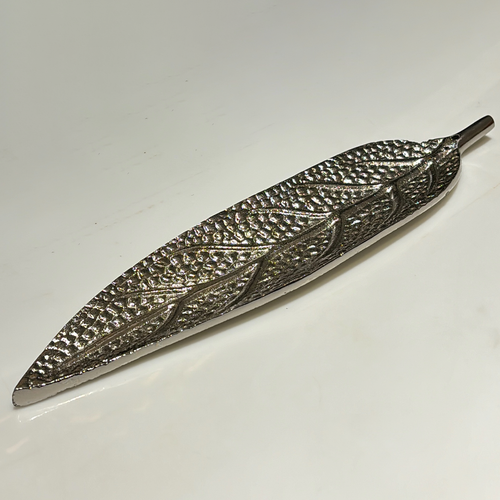 Leaf Shape Silver Metal Incense Stick Holder | Decorative Agarbatti Stand for Home, Temple & Meditation | 10 Inch