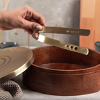 Wooden Gold Leaf Chapati Box with Brass Finish Lid & Tongs | Roti Storage Container