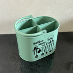 Metal Cutlery Holder for Kitchen Counter | 4 Section Spoon & Utensil Organizer with Handle | Mint Green