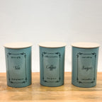 Metal Tea Coffee Sugar Canister Set | Airtight Kitchen Storage Containers | Pastel Blue