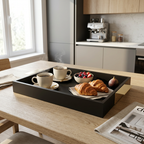 Matte Black Serving Tray with Gold Handles – Luxury Wooden Coffee Table & Dining Tray for Modern Home Decor