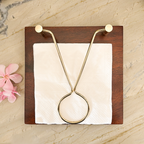 Wooden Napkin Holder with Gold Metal Stand | Decorative Tissue Paper Holder for Dining Table & Kitchen