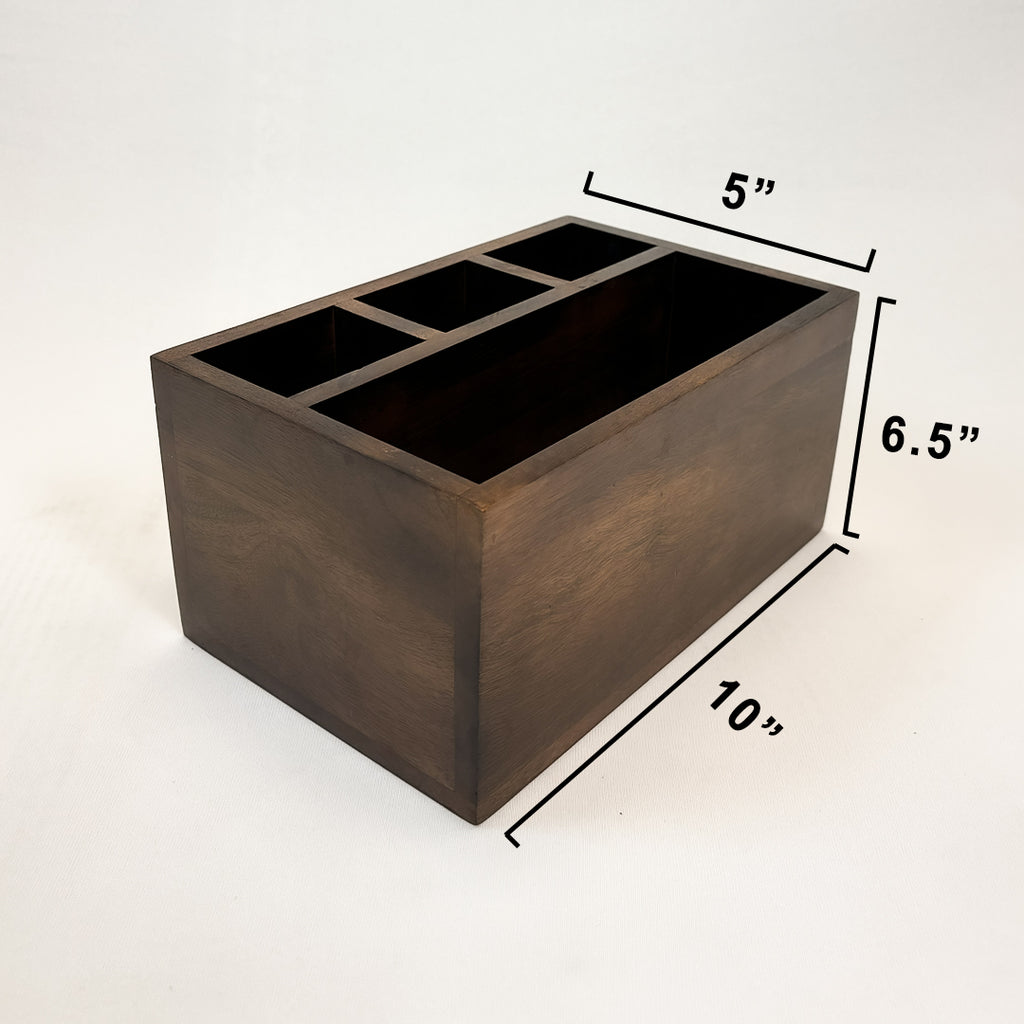 Wooden Desk Organizer with 4 Compartments | Pen Stand & Book Holder for Home and Office