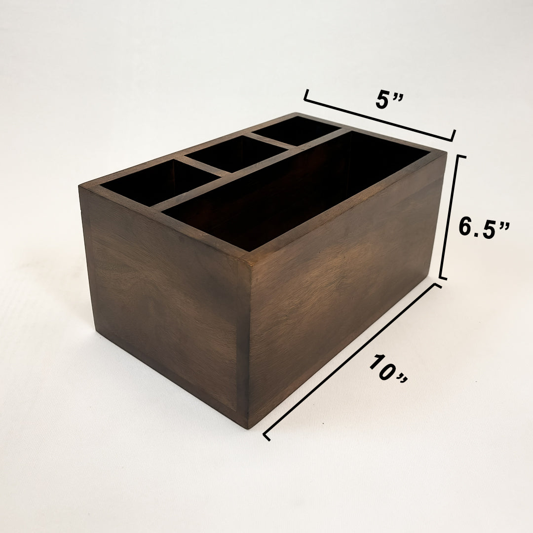 Wooden Desk Organizer with 4 Compartments | Pen Stand & Book Holder for Home and Office