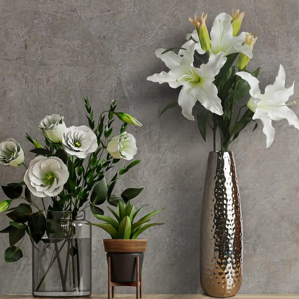 Hammered Silver Finish Metal Vase (16.5") – Modern Decorative Flower Vase for Home, Office & Gifting (Gold)