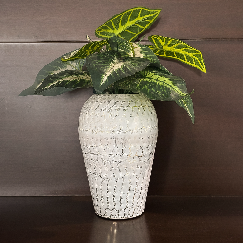 10" Hammered Metal Flower Vase – Modern Decorative Table Vase for Living Room, Bedroom & Office – Gold Crackle Finish