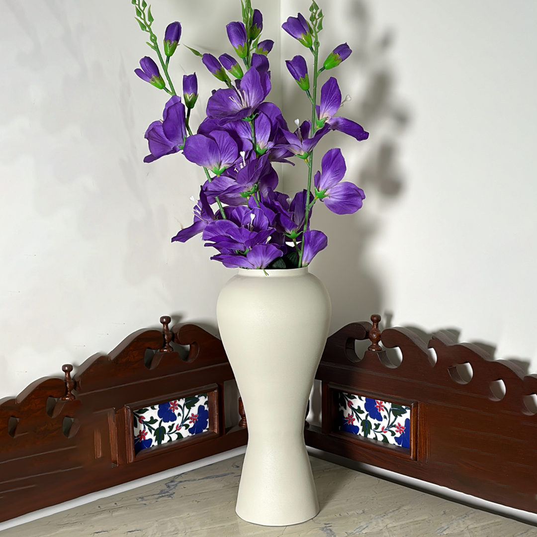 12.5 Inch Modern Ceramic Finish Flower Vase for Living Room Decor | Minimalist Beige Decorative Vase for Table, Shelf & Centerpiece | Aesthetic Home Decor Vase for Flowers