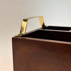 Wooden 3 - Partition Cutlery Holder with Brass Finish Handles | Multipurpose Kitchen Organizer
