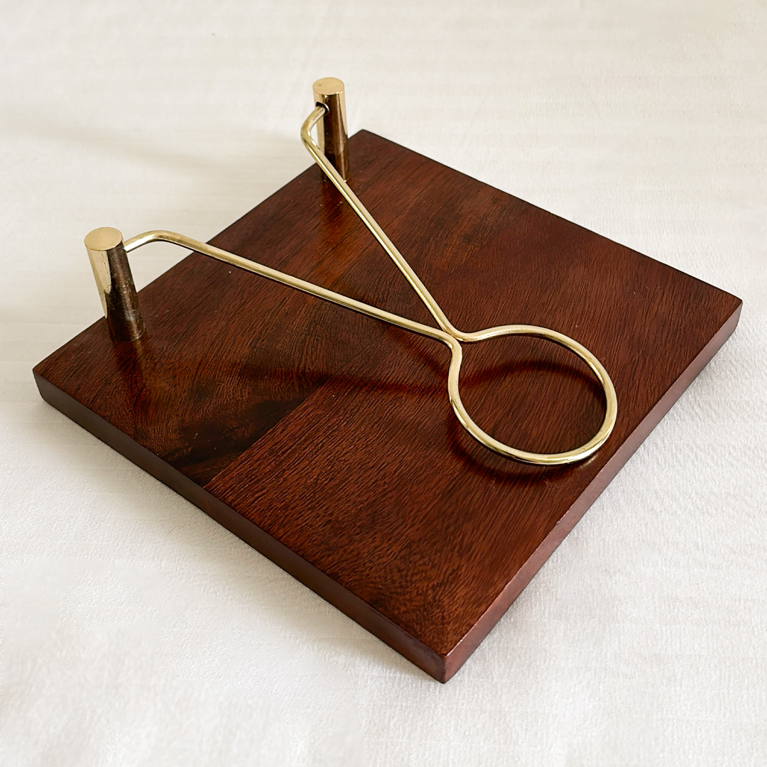 Wooden Napkin Holder with Gold Metal Stand | Decorative Tissue Paper Holder for Dining Table & Kitchen