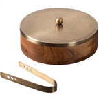 Wooden Regular Chapati Box with Brass Finish Lid & Tongs | Roti Storage Container
