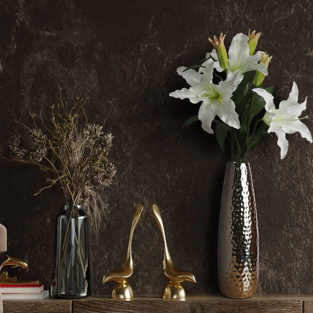 Hammered Silver Finish Metal Vase (16.5") – Modern Decorative Flower Vase for Home, Office & Gifting (Gold)