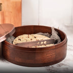 Wooden Chapati Box with Copper Finish Lid & Tongs | Roti Storage Container