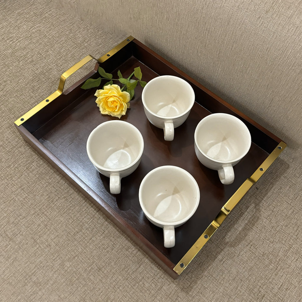 Wooden Serving Tray with Gold Handles – Elegant Tea, Coffee & Breakfast Tray for Modern Dining & Home Decor