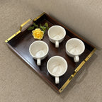 Wooden Serving Tray with Gold Handles – Elegant Tea, Coffee & Breakfast Tray for Modern Dining & Home Decor