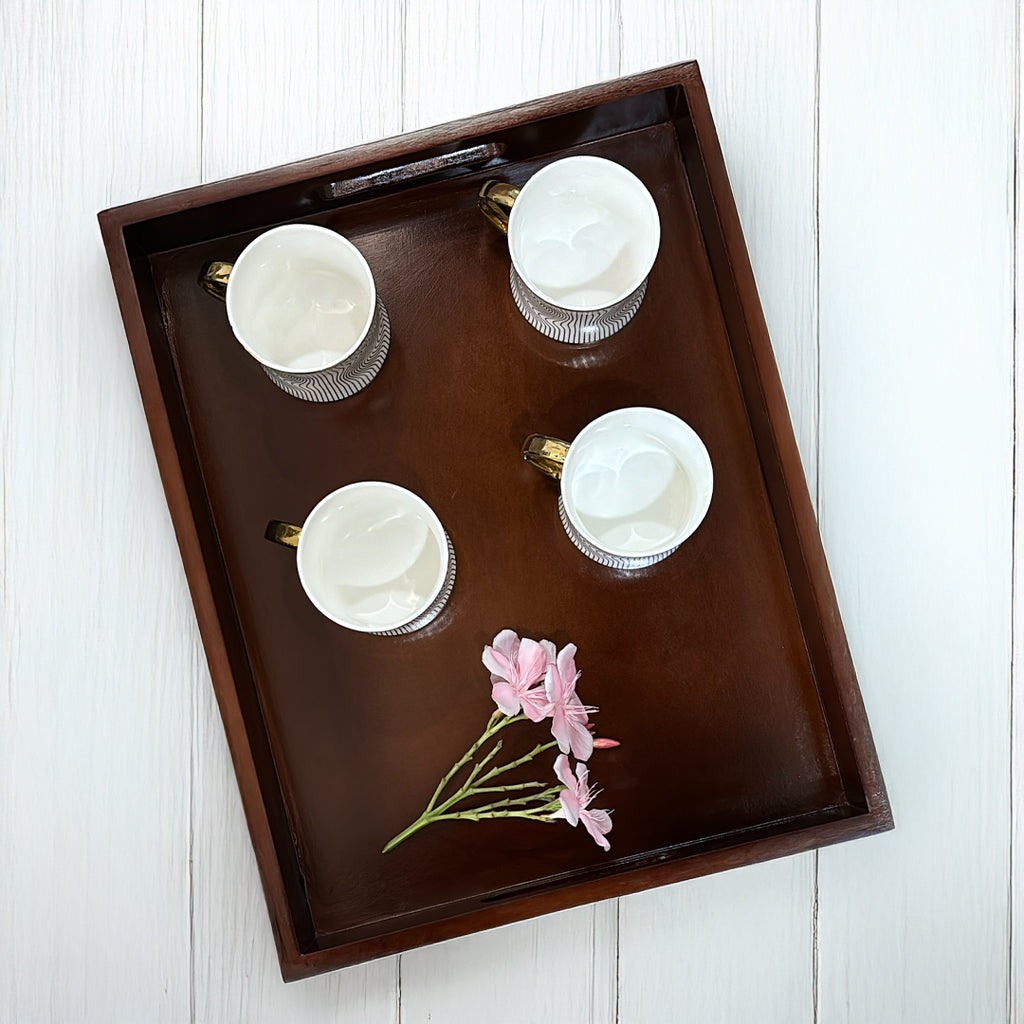 Wooden Serving Tray with Cutout Handles | Tea, Coffee & Breakfast Tray for Dining Table & Home Decor | 15 x 12 Inch