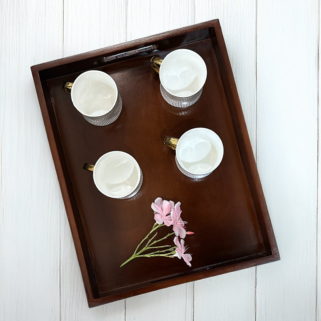 Wooden Serving Tray with Cutout Handles | Tea, Coffee & Breakfast Tray for Dining Table & Home Decor | 15 x 12 Inch